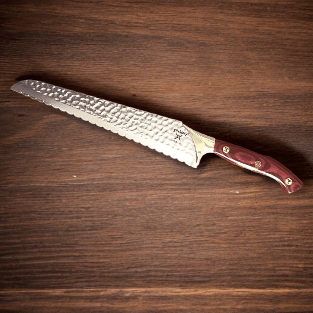 10 Inch 67 Layer Damascus Steel Serrated Bread Knife (CHERRY RED or ICE BLUE HANDLES)