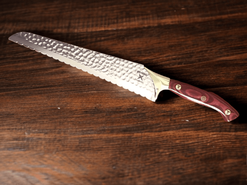 10 Inch 67 Layer Damascus Steel Serrated Bread Knife (CHERRY RED or ICE BLUE HANDLES)