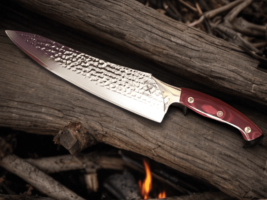 10 inch Chefs knife - CHERRY RED or ICE BLUE HANDLE
