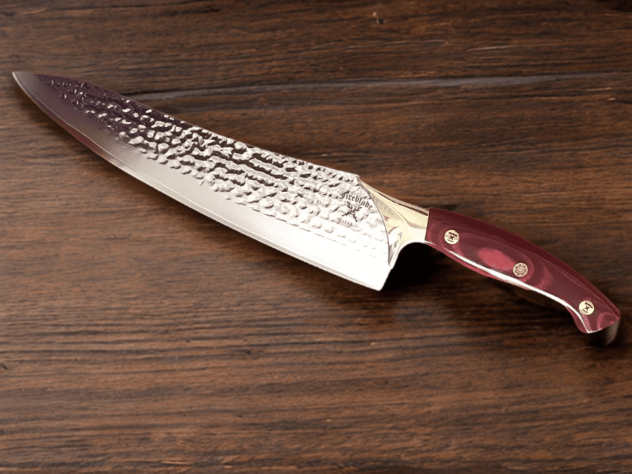 10 inch Chefs knife - CHERRY RED or ICE BLUE HANDLE