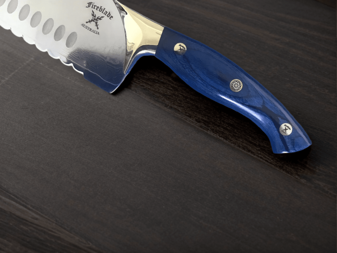 14 inch “Katana” slicing knife Serated edge CHERRY RED or ICE BLUE HANDLES