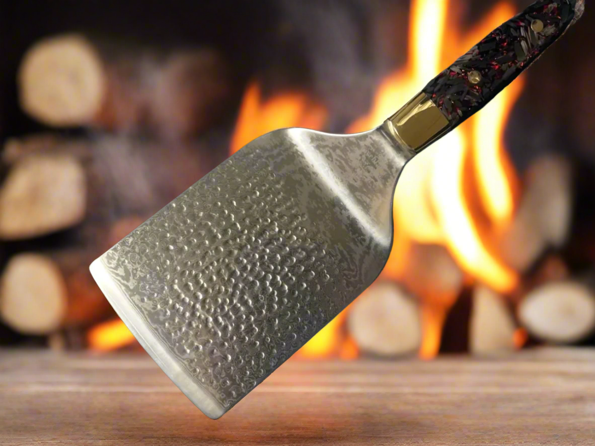 Spatula / Turner heavy Duty Carbon Fibre Red Fleck Black Handle.