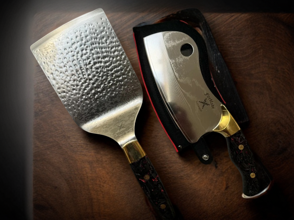 Cleaver, Spatula & Tongs Set – Carbon Fibre Handles