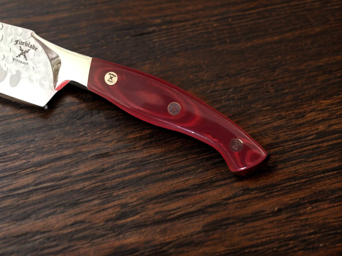 14 inch “Katana” slicing knife RAZOR edge CHERRY RED or ICE BLUE HANDLES
