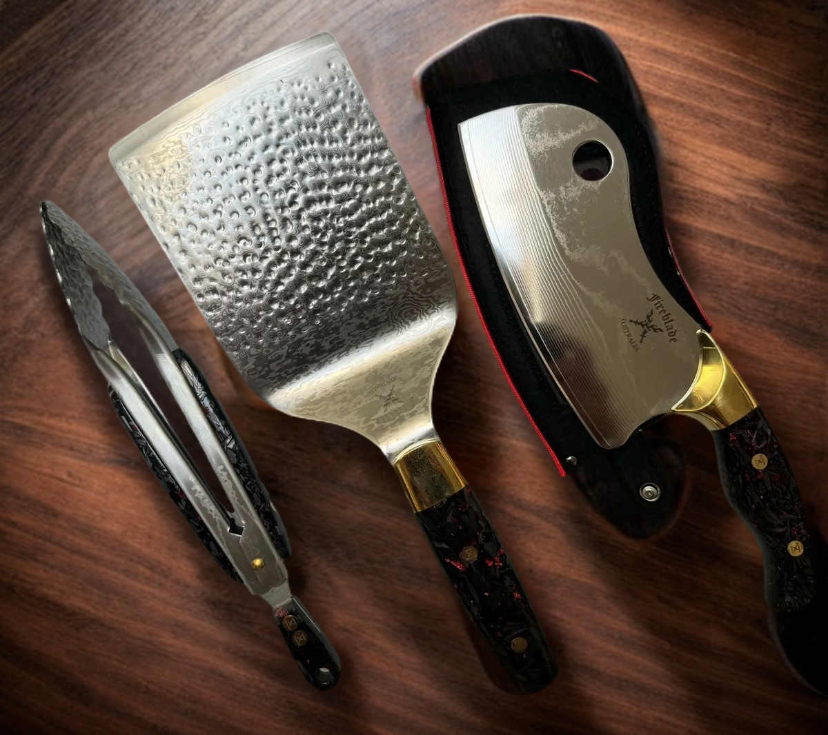 Cleaver, Spatula & Tong Set carbon Fibre Handles