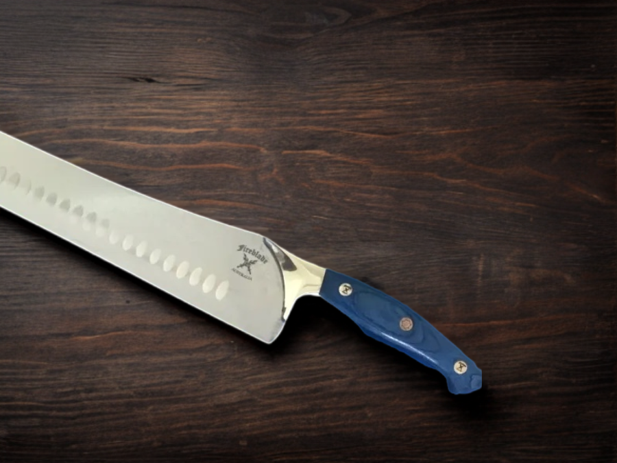 14 inch “Katana” slicing knife RAZOR edge CHERRY RED or ICE BLUE HANDLES