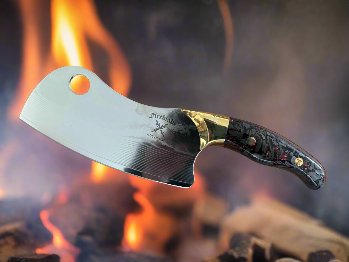 6 inch Heavy Duty Cleaver Black Carbon Fibre Red Fleck Handle (Copy)