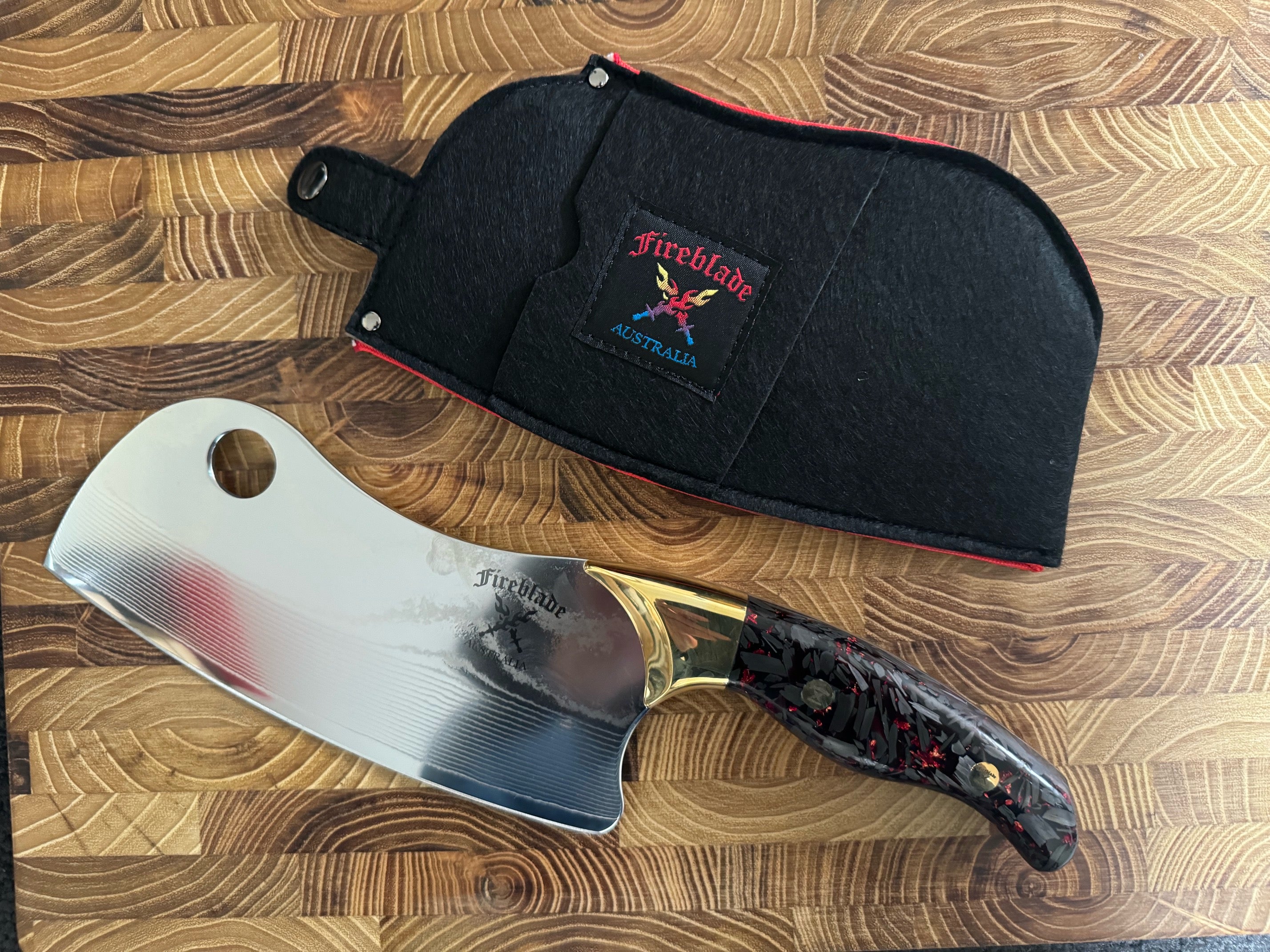6 inch Heavy Duty Cleaver Black Carbon Fibre Red Fleck Handle (Copy)