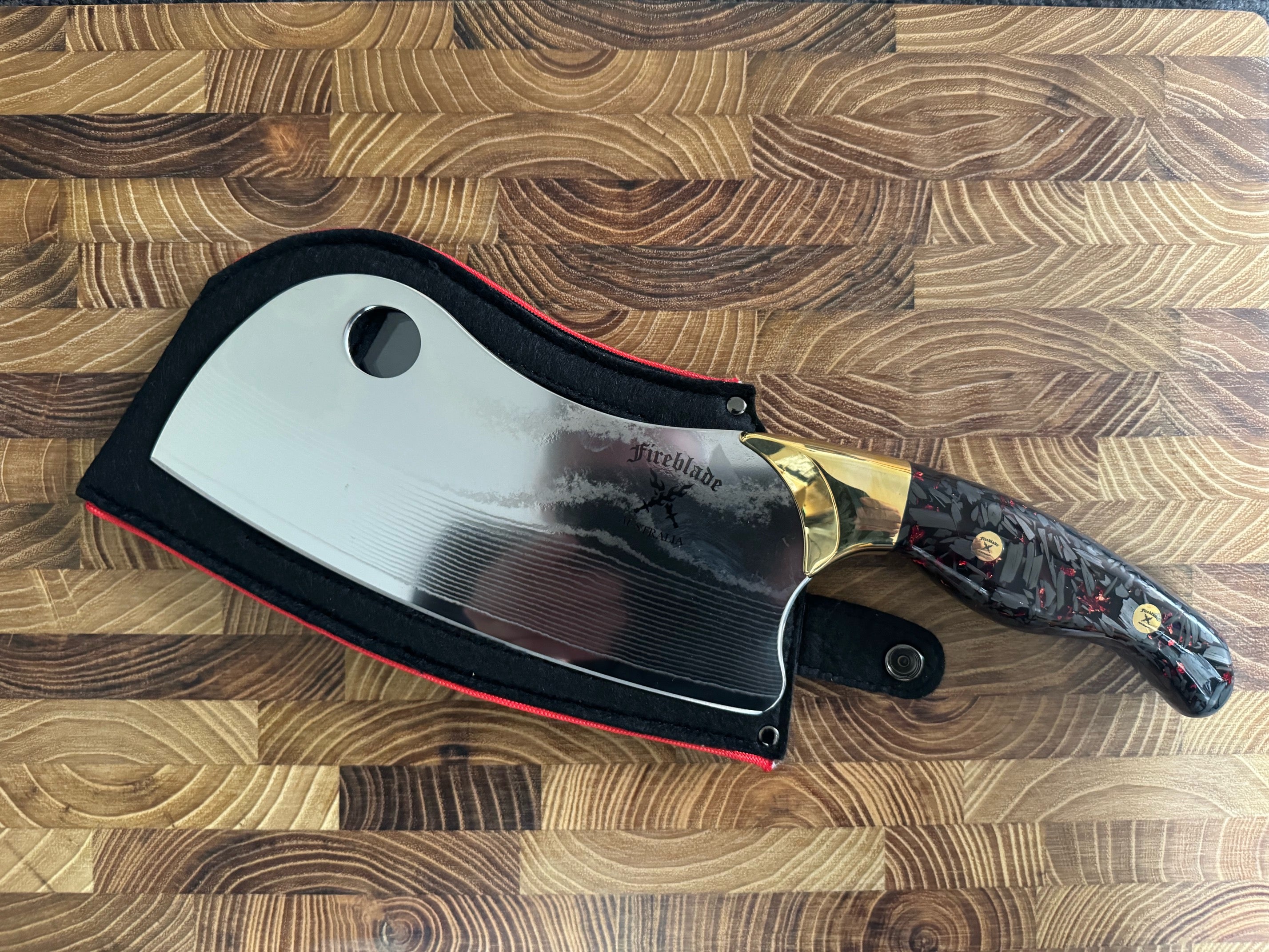 6 inch Heavy Duty Cleaver Black Carbon Fibre Red Fleck Handle (Copy)
