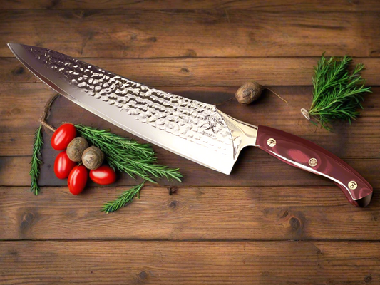 10 inch Chefs knife - CHERRY RED or ICE BLUE HANDLE