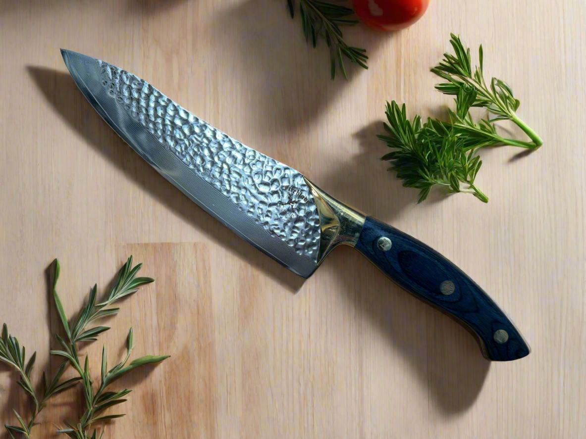 8 inch 67 Layer Damascus Steel Chefs Knife Ice Blue Handle